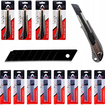 Pracovní nůž 4X NŮŽ NA TAPETY KOVOVÝ NŮŽ 18MM TAPETÁŘSKÝ + 80X ČEPELÍ DO LÁMACÍHO NOŽE