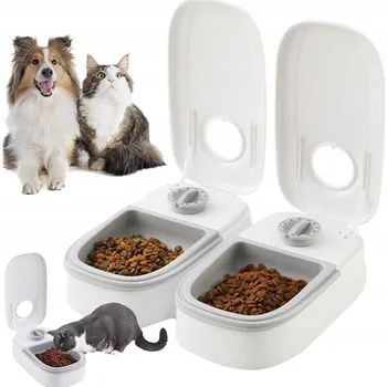 Miska pro psa AUTOMATICKÝ DÁVKOVAČ KRMIVA TIMING FEEDER S HODINAMI ŠEDO-BÍLÝ