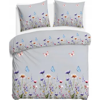 Povlečení Povlečení flanel Kvetoucí louka/motýli-šedá - 200x200
