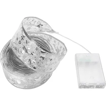 Vánoční dekorace Vánoční svítící LED stuha - Ribbon Silver – 5 metrů - Bílá teplá