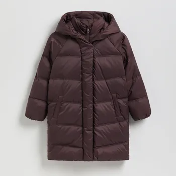 Dívčí bunda Reserved - Prošívaný kabát s přírodním prachovým peřím - tmavě hnědá - 256EX-89X - 256EX-89X-116