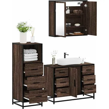 Koupelnový nábytek zahrada-XL 3dílný set koupelnového nábytku hnědý dub kompozitní dřevo 3301024