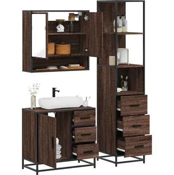 Toaletní stolek zahrada-XL 3dílný set koupelnového nábytku hnědý dub kompozitní dřevo 3301169