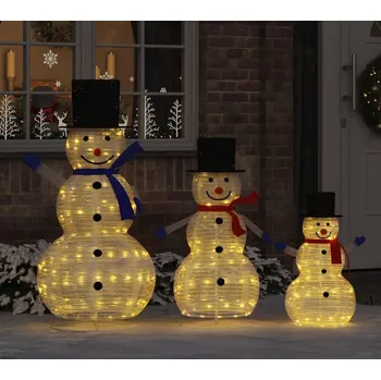 Bytová dekorace vidaXL Vánoční rodina sněhuláků 3 pcs Teplá bílá 81 x 60 x 125 cm [42018968]