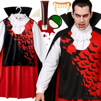 UPÍR Dracula Kostým s Make-upem, Tesáky, Krev Halloween M Plášť