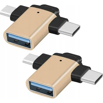 Redukce 2x ADAPTÉR USB 3.0 NA MICRO USB/USB-C ZLATÝ OTG KONVERTOR PŘECHODKA