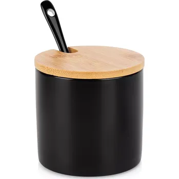 Cukřenka Keramická cukřenka s bambusovým víčkem a lžičkou, černá 250 ml