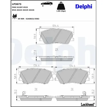 Brzdová destička Sada brzdových destiček, kotoučová brzda DELPHI LP3673