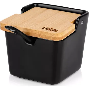 Cukřenka Cukřenka z keramiky s bambusovým víčkem 250 ml, černá