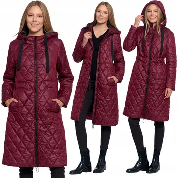 Dámská bunda Dámská dlouhá bunda kabát s kapucí prošívaná podzimní módní Moraj XL