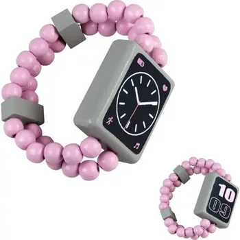 Souprava šperků Detoa Dřevěné oboustranné hodinky růžové