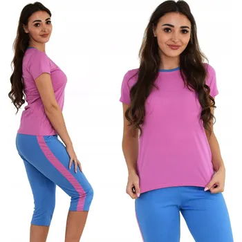 Dámské pyžamo Dámské bavlněné pyžamo s tříčtvrtečními kalhotami, krátký rukáv, pohodlné, barevné, XS