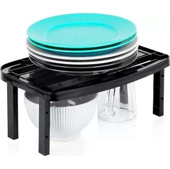 police Kuchyňská stohovatelná police, černá, nastavitelná výška 31 × 22 × 14,5/11,5 cm