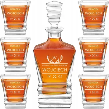 Karafa Murrano 0,80 l čirá skleněná vintage se 6 sklenicemi a gravírováním