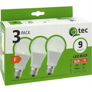 Žárovka LED žárovka Qtec 9W A60 E27 4200K 828lm 3pack