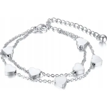 Náramek STŘÍBRNÝ DÁMSKÝ NÁRAMEK DVOJITÉ SRDCE SRDÍČKA OCEL UŠLECHTILÁ 316L