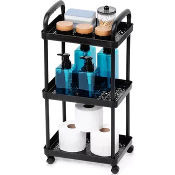 regál Černý pojízdný regál 3patrový 30 × 21 × 61 cm