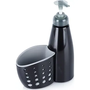 Dávkovač mýdla Dávkovač na mycí prostředek s přihrádkou na houbičku, černý, 370 ml