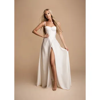 Dámské šaty Eva & Lola Svatební šaty bílé s korzetem a rozparkem Emma 2331 Velikost: M / 38 / 06 / 10