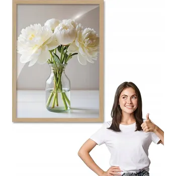 Obraz Obraz s rámem, vzor BÍLÉ PIVOŇKY, dřevěný rámeček, 30x40, plexisklo, do obýváku