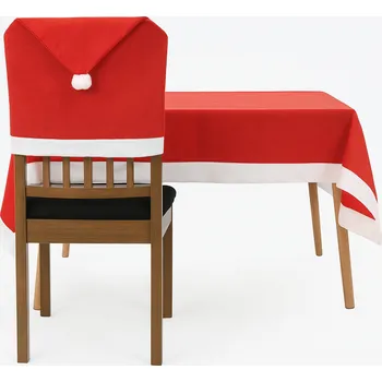 Potah na židli dobirkov.cz Vánoční potahy na židle se Santovou čepicí + ubrus – sada 7 ks