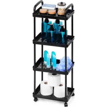 regál Černý pojízdný regál 4patrový 30 × 21 × 86 cm