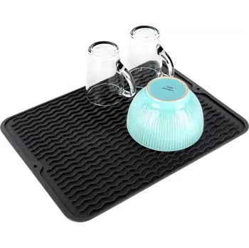 Odkapávač na nádobí Silikonová odkapávací podložka na nádobí černá 40 × 30 cm