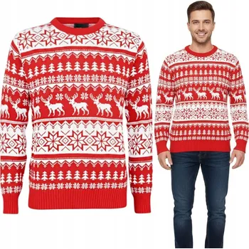Pánský svetr Pánský vánoční svetr červený norský vzor s jeleny XXL