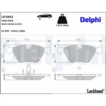 Brzdová destička Sada brzdových destiček, parkovací brzda DELPHI LP1843