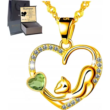 Náhrdelník Zlatý náhrdelník ve tvaru srdce s kočkou Stříbro 925 s zirkony Dárek