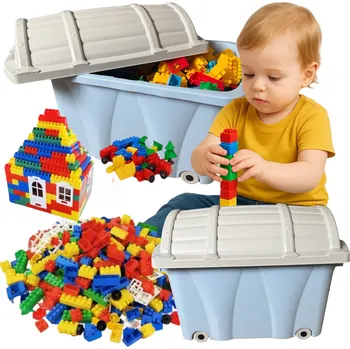 ostatní stavebnice 500 KS STAVEBNÍCH STAVEBNICE V KOLÍČKOVÉM KONTEJNERU, VELKÁ SADA POLSKÉ