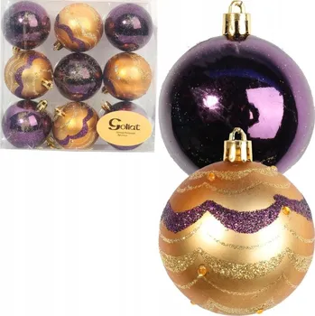 Vánoční dekorace Vánoční VÁNOČNÍ BAŇKY (koule) na stromeček FIALOVÉ ZLATÉ Goliat