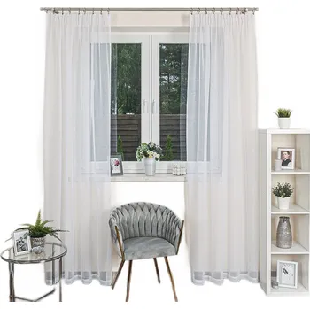 Záclona Bílá žakárová záclona / hotová záclona / hotový závěs 140x250 na pásce