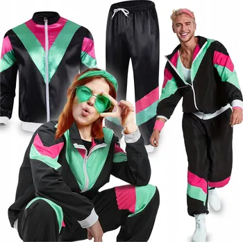 TEPLÁKOVKA KOSTÝM PŘEVLEK 80. A 90. LÉTA RETRO DISCO KOSTÝM VELIKOST XL ČERNÁ