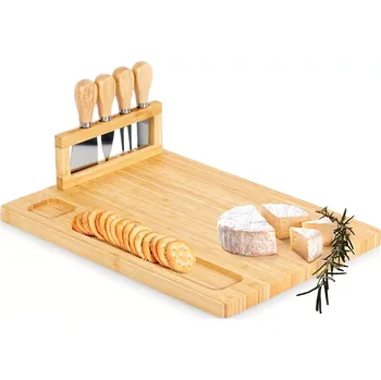Kuchyňské prkénko Bambusové prkénko na sýry s noži, 5dílná sada
