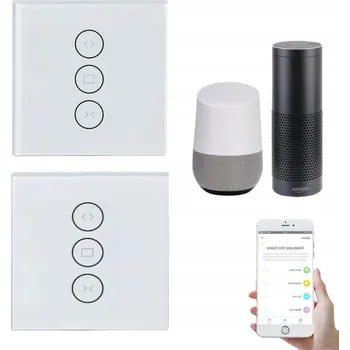 vypínač 2X BÍLÝ SKLENĚNÝ DOTYKOVÝ SPÍNAČ ŽALUZIÍ WIFI LED, VYPÍNAČ PRO ROLETY