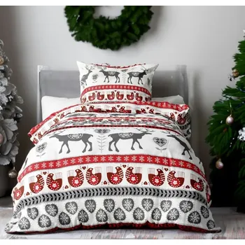 Povlečení Top textil Flanelové povlečení Christmas grey reindeer 140x200, 70x90 cm