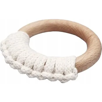 Dřevěné kousátko Little DOT dřevo, látka béžová