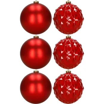 Vánoce Springos Vánoční baňky červené mix 15 cm 6 ks