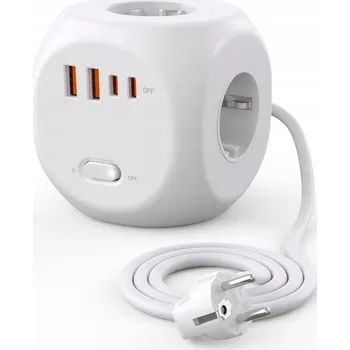 Napájecí kabel Napájecí kostka 8v1, 2x USB-C a 2x USB-A, 2500W, 1,8M Prodlužovací Kabel 4x SCHUKO