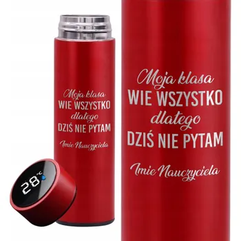 Termoska Červená termoska s LCD displejem na kávu – Dnes se neptám (pro učitele)