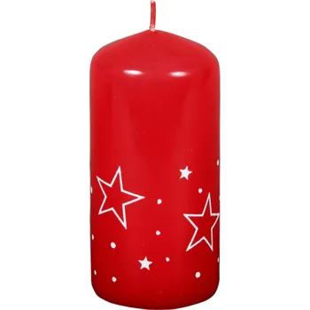 Svíčka Svíčka BÍLÉ HVĚZDY VÁLEC vánoční lakovaná d6x9cm