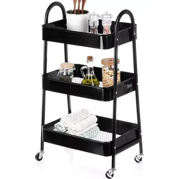 Úložný box HOMESTYLING Kuchyňský úložný vozík třípatrový kov černá KO-C80902020