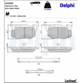 Brzdová destička Sada brzdových destiček, kotoučová brzda DELPHI LP1053