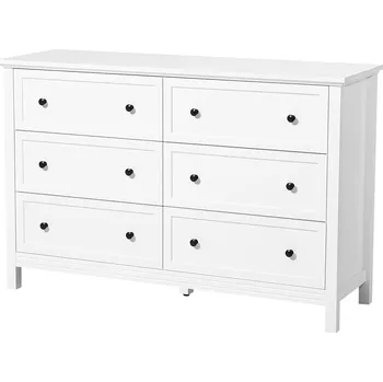 Komoda Dřevěná komoda se 2 sloupci a 6 zásuvkami 39,6x120,1x78,7 cm do ložnice, bílá