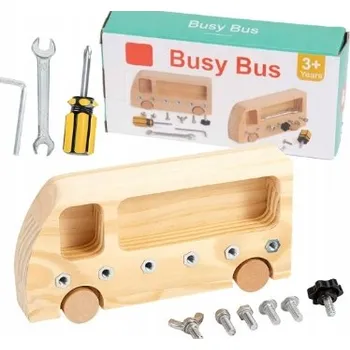 Dřevěná hračka Flying Hippo dřevěná hračka Busy Bus tabule se šrouby pro děti, dárek