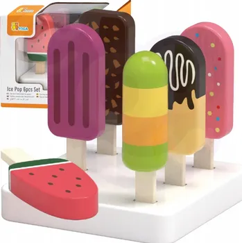Dřevěná hračka Sada dřevěných zmrzlin na tyči se stojanem, 6 ks VIGA