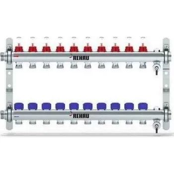 rozdělovač topení Rehau HKV-D10 rozdělovač 10 okruhů pro podlahové topení, s průtokoměry, nerez ocel