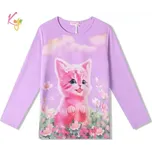 Dívčí tričko dlouhý rukáv Kugo ST3621 fialové (Pohodlné tričko pro dívky s kočičkou)