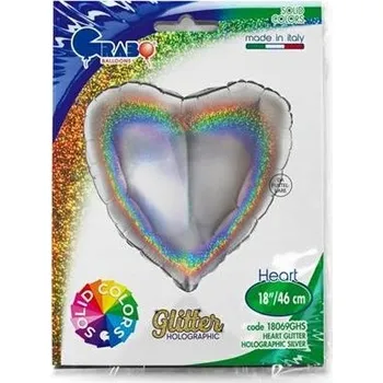 Balónek Balónek Grabo 18'' Srdce Stříbrné HOLOGRAFICKÉ 46CM